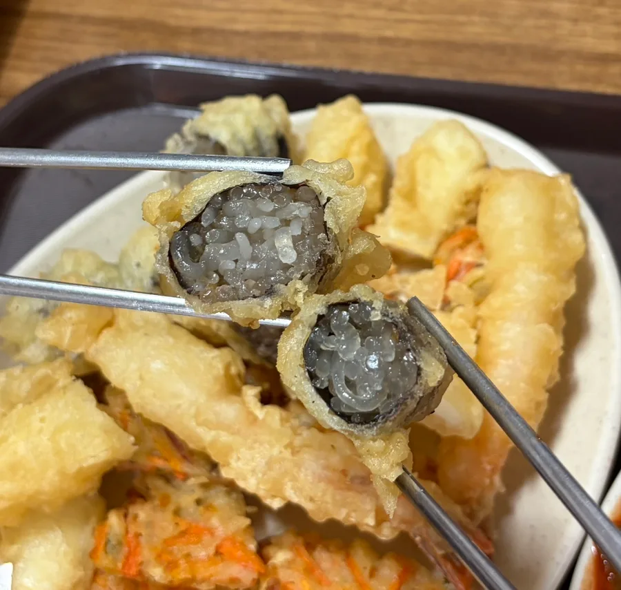 春雨が詰まったキムマリの断面