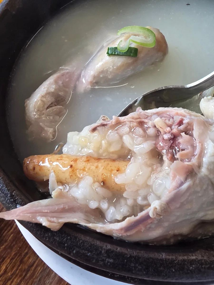 鶏の中から出てきたもち米と高麗人参