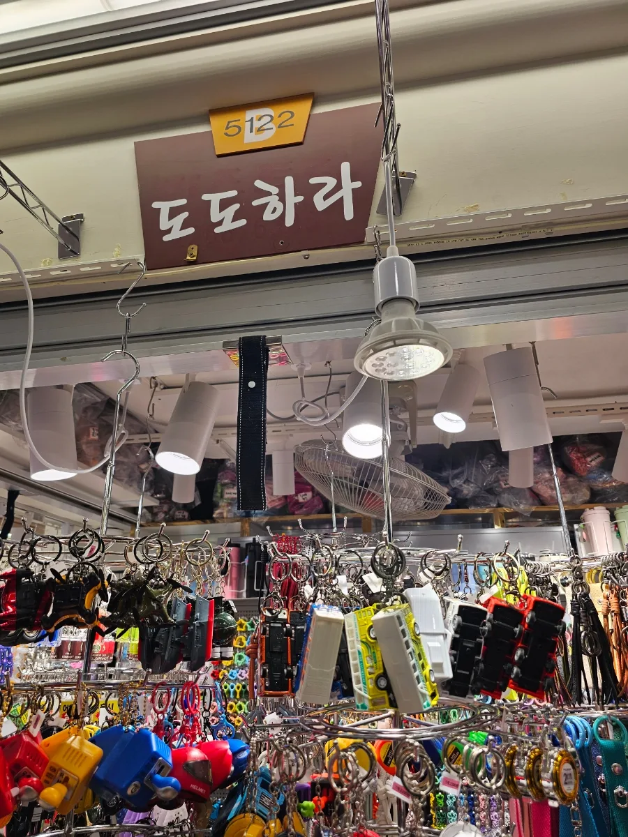 キーリングパーツが並ぶ東大門総合市場の店先