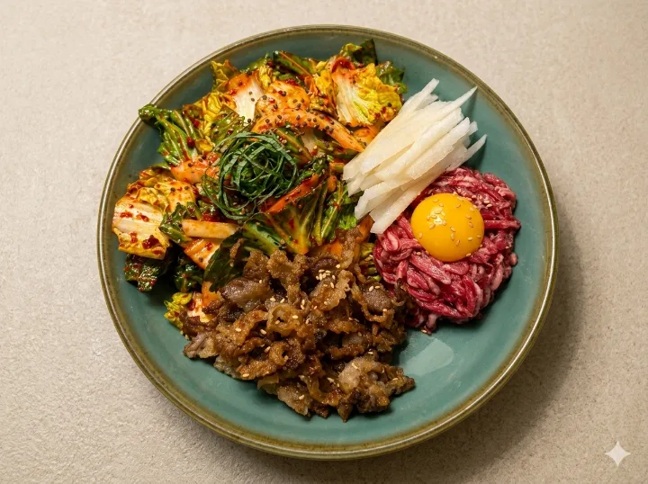 春白菜・牛バラ肉・ユッケの盛り合わせ
