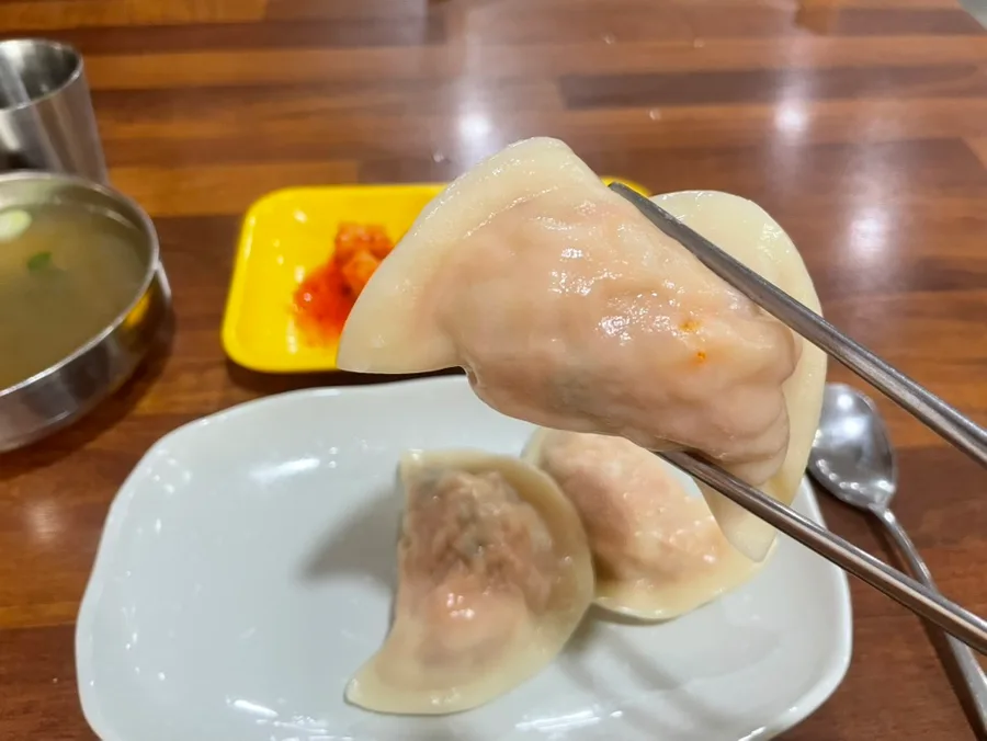箸で持ち上げた大きなマンドゥ