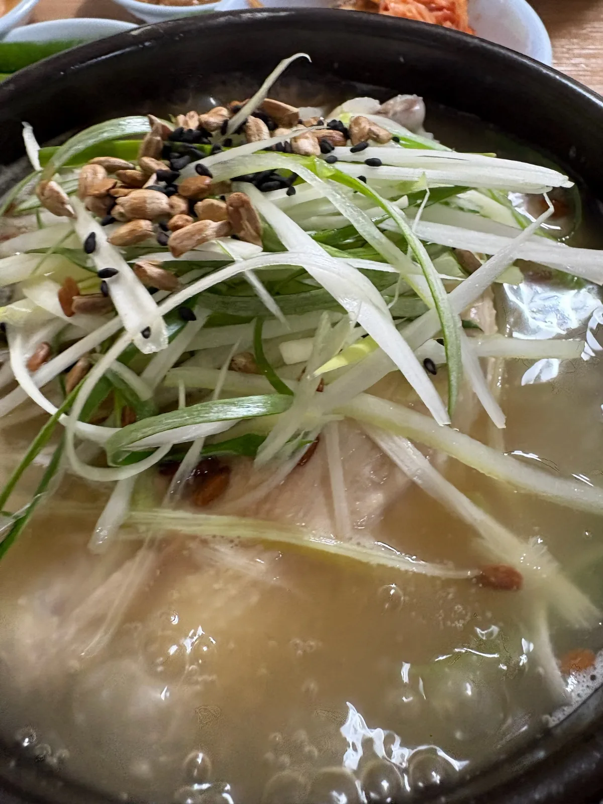 参鶏湯のネギとひまわりの種