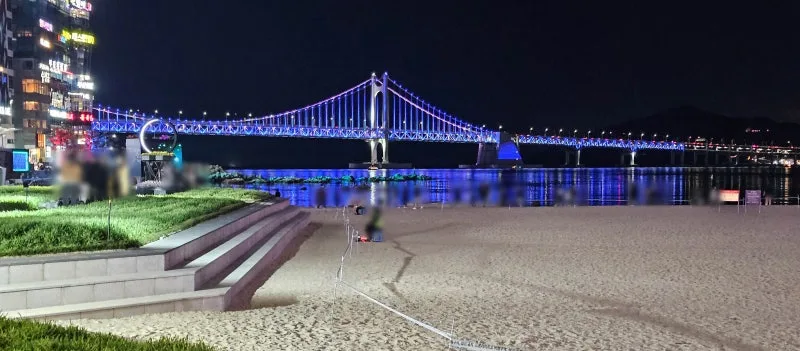 砂浜から見える夜の広安大橋