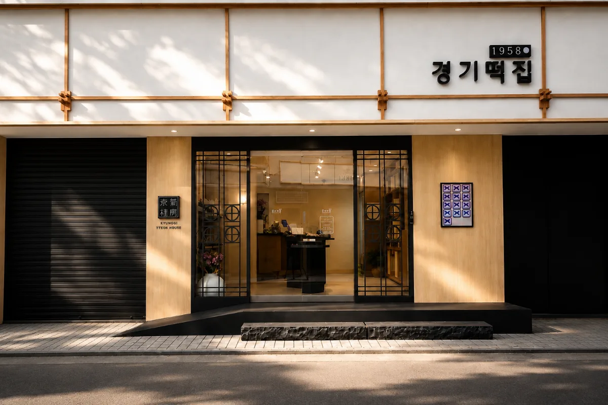 京畿餅屋 — 京畿餅屋の看板と格子の入口