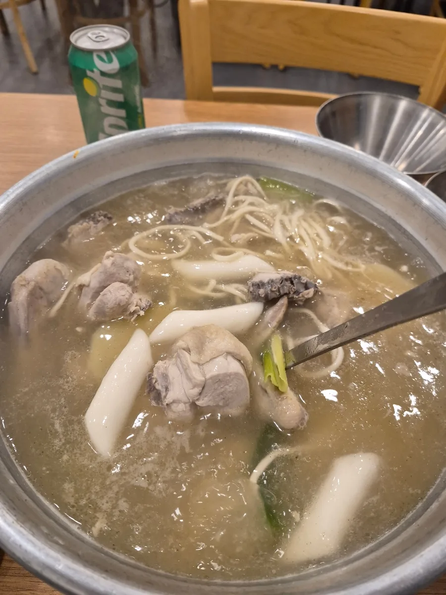 鶏肉と餅と麺が入った鍋