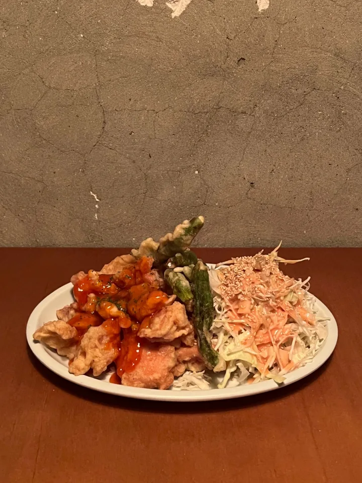 シシトウと鶏唐揚げ