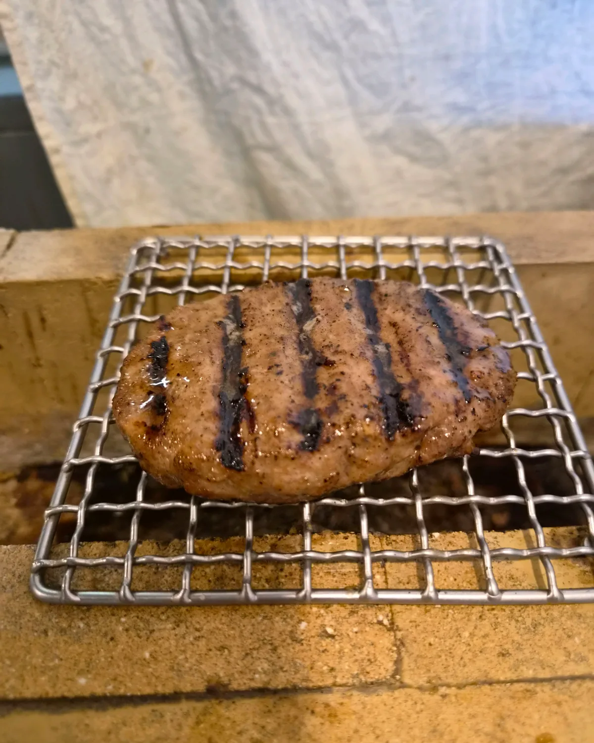 網の上で焼かれたハンバーグ