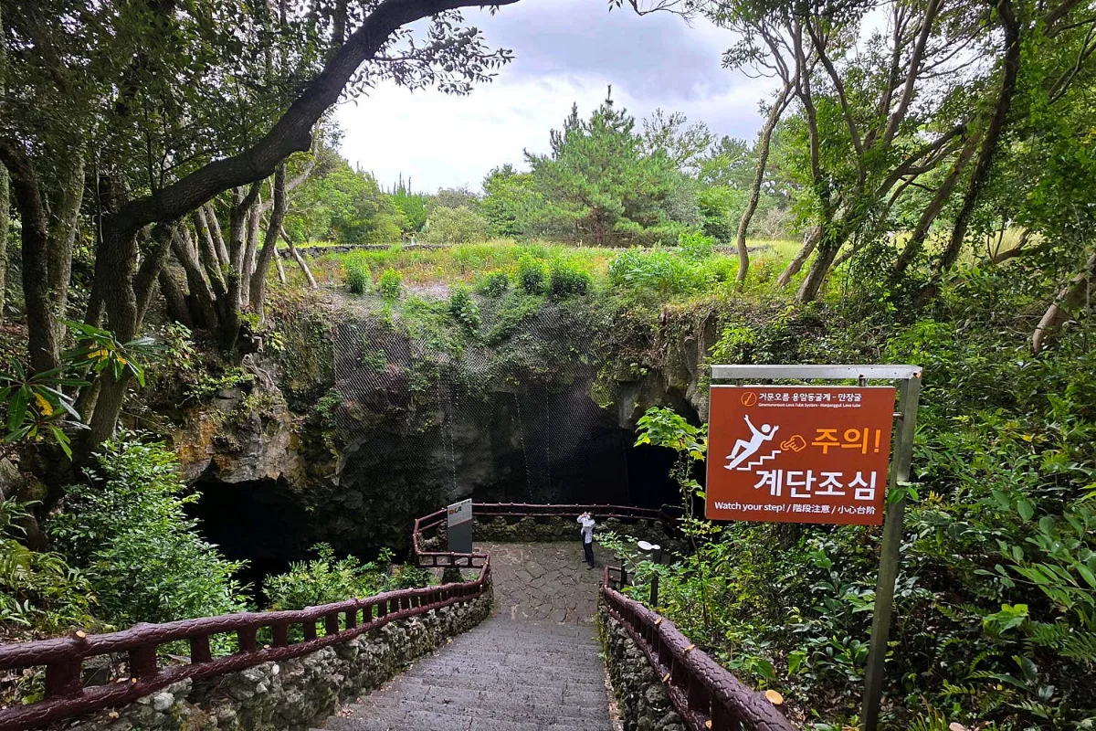 万丈窟 — 木々に囲まれた洞窟の入口