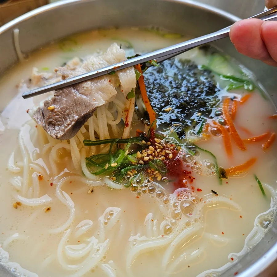 麺と豚肉を持ち上げた一杯