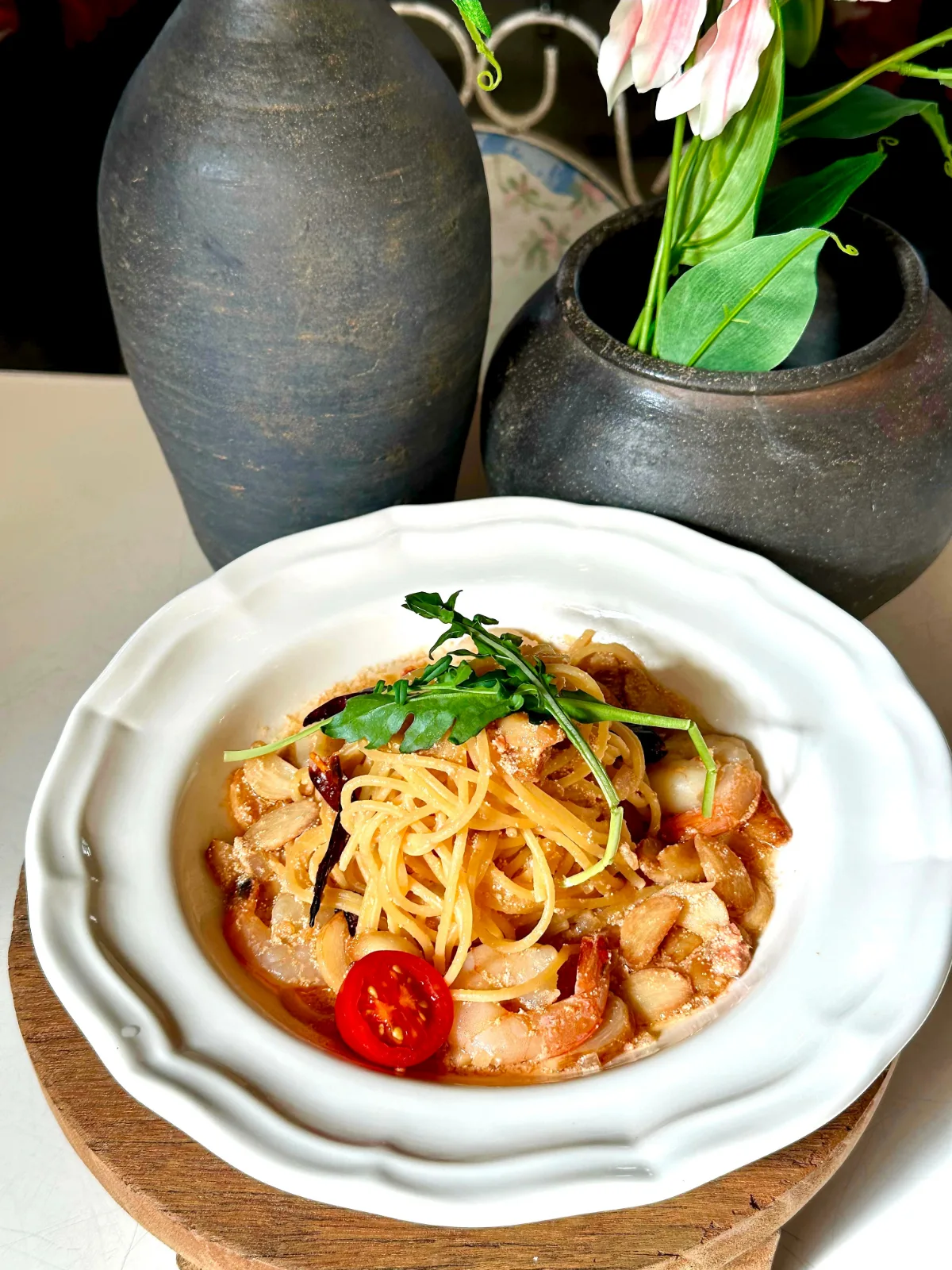 Salon Sulla 西巡邏キル店 — 海老を添えたピリ辛パスタ