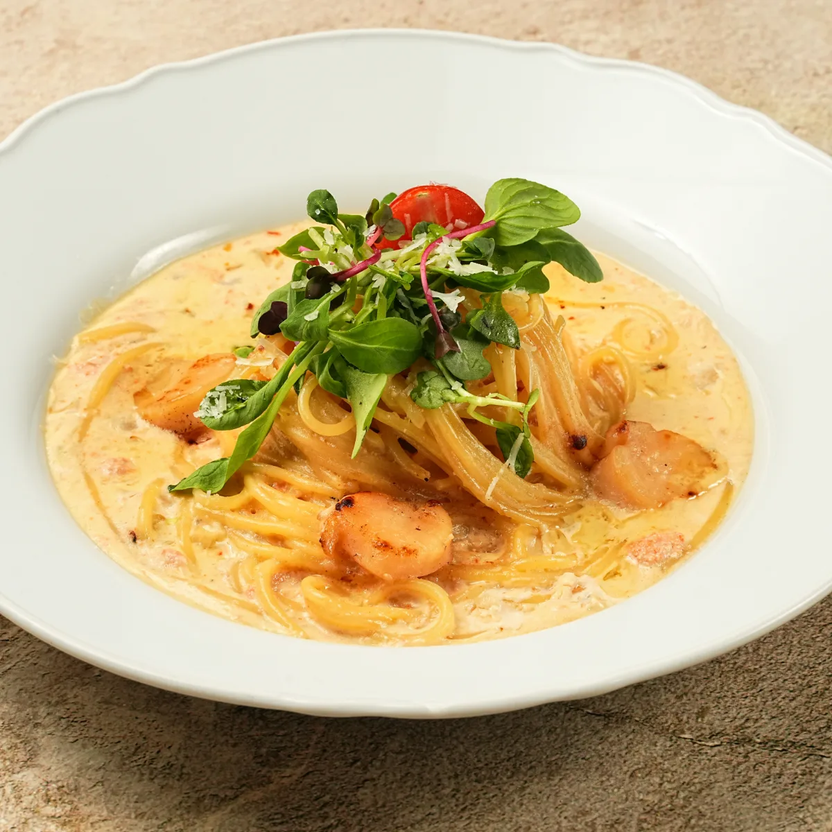 ホタテと明太子のクリームパスタ