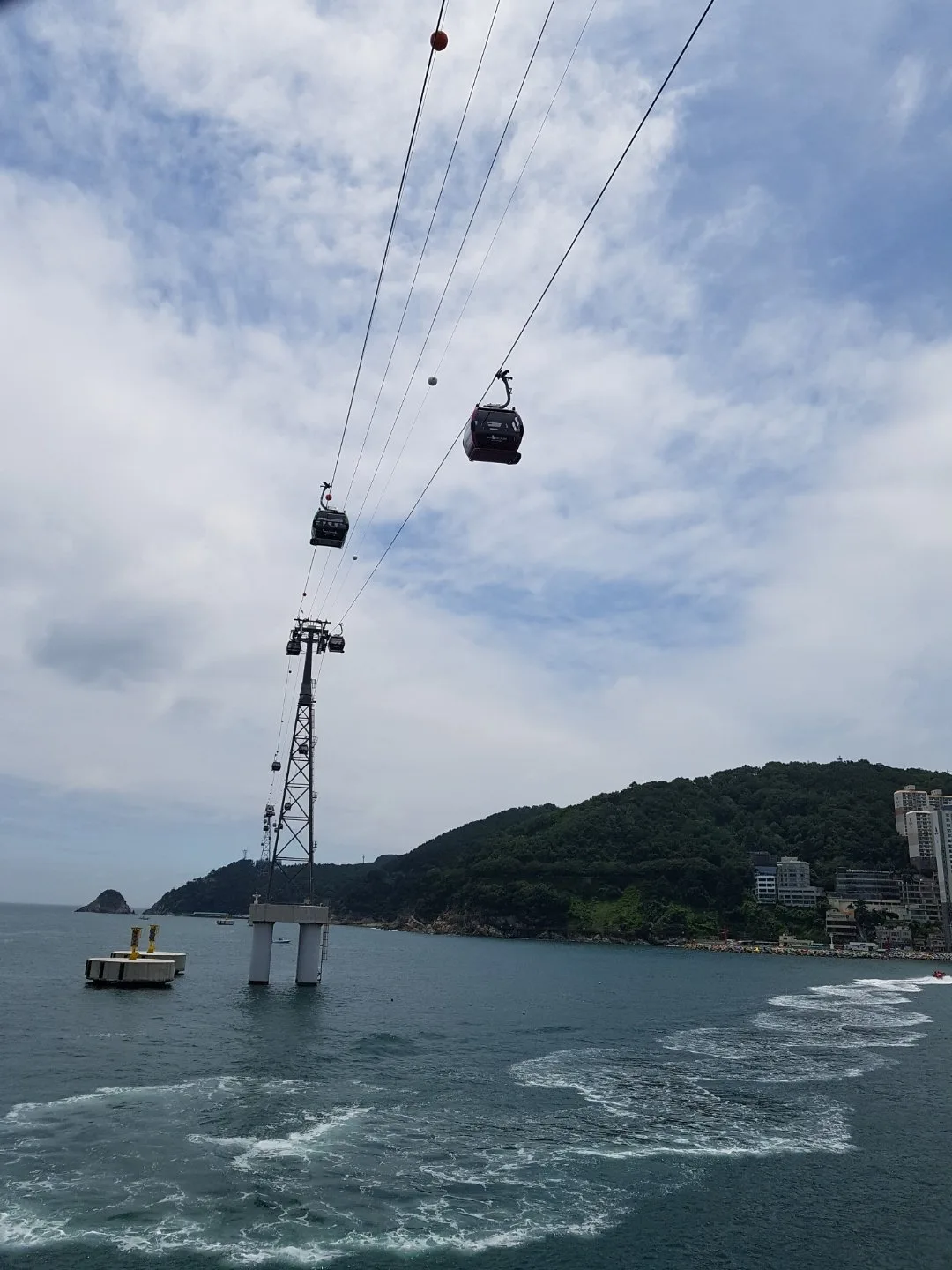 海の上を行き交うケーブルカー
