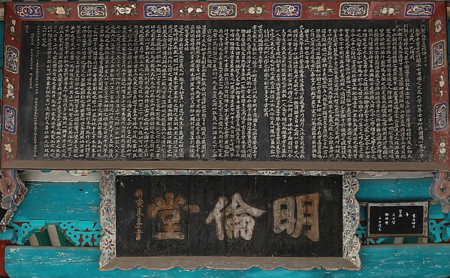成均館 明倫堂 — 明倫堂の扁額と彩色された梁